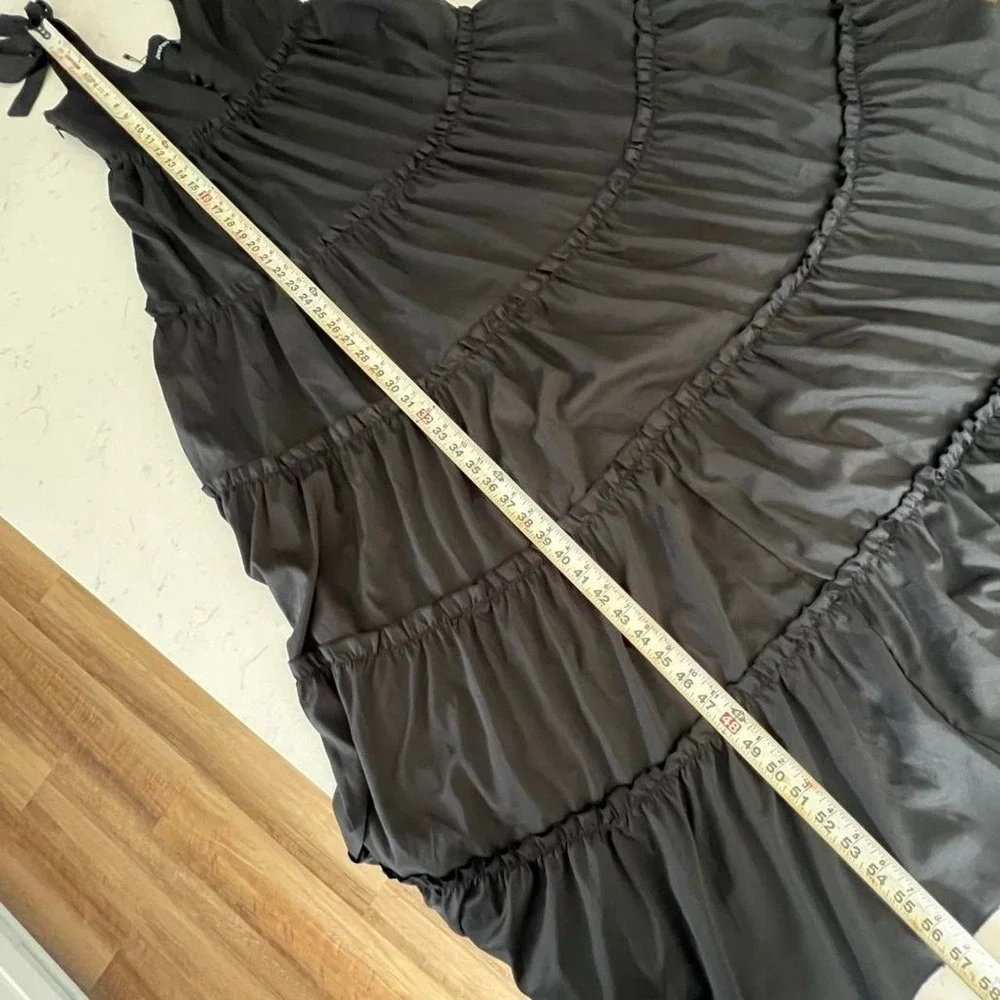 Black tiered, maxi dress tie straps dark cottage, core romantic size 4